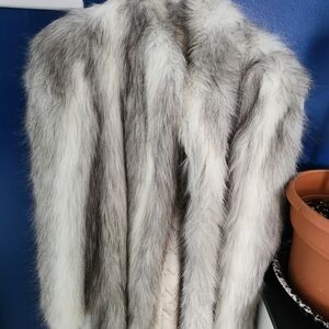 Elegant Gray and White Faux Fur Jacket